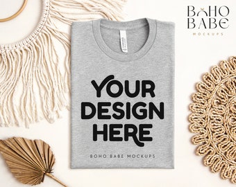 ATHLETIC HEATHER Bella Canvas 3001 cvc Folded Mockup, Boho Flat Lay Tshirt Mock-up, Bella Canvas Folded Flatlay Mockup, Pod tshirt mock