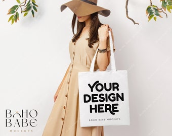 Weiße Einkaufstasche Mockup, Boho Einkaufstasche Modell Mock, hängende Einkaufstasche Mock-up, Einkaufstasche Mock-up, Baumwolle Canvas Einkaufstasche Mockup Sublimation SVG