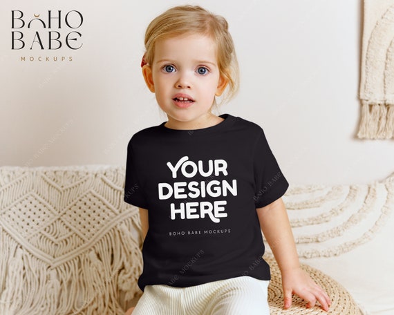 3001T BLACK Bella Canvas 3001T Mockup | Kids Model Mockup, Toddler Tshirt Mock, Children Tee Flatlay, Girl Shirt Photo, POD Boho Flat Lay