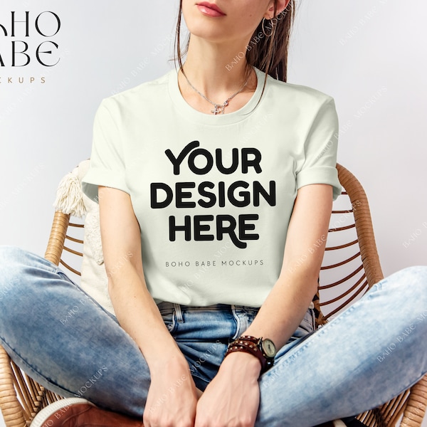 CITRON Bella Canvas 3001 Model Mockup, Boho Woman Model Mock-up, Bella and Canvas T-shirt Female Model Mocks, POD Tee Photo