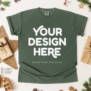 Comfort Colors 1717 Christmas Mockup Bundle | CC1717 Xmas Flatlay Mock up Bundle, Boho Flat Lay Tshirt Template, POD Unisex Shirt image 2