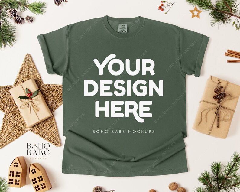 Comfort Colors 1717 Christmas Mockup Bundle | CC1717 Xmas Flatlay Mock up Bundle, Boho Flat Lay Tshirt Template, POD Unisex Shirt image 2