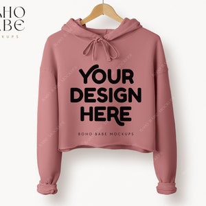 7502 MAUVE Cropped Hoodie Mockup, Bella Canvas 7502 Mockup, Women&#39;s Cropped Fleece Hoodie, POD Boho Minimalistic Simple Mocks