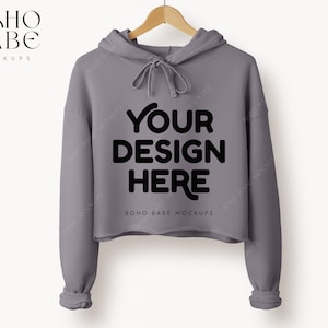 7502 STORM Cropped Hoodie Mockup, Bella Canvas 7502 Mockup, Women&#39;s Cropped Fleece Hoodie, POD Boho Minimalistic Simple Mocks