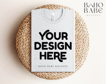 ASH Bella Canvas 3001 Maquette pliée, Boho Flat Lay Tshirt Mock-up, Bella et Canvas T-shirt plié Flatlay Mockup, POD Tee Photo