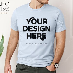 LIGHT BLUE Bella Canvas 3001 Model Mockup | Tshirt Male Model, Man Mock, POD Real Lifestyle Photo, Simple Boho Mockups, Tee Digital Template