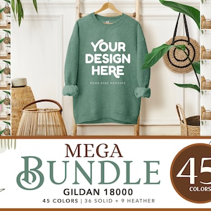 Gildan 18000 Mockup Bundle | Gildan Crewneck Mockup Bundle, Hanging Sweatshirt Mockup Bundle, Boho Sweater Mockups, POD Flat Lay Mocks