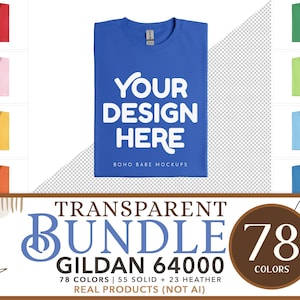 GILDAN 64000 Mockup Bundle | Transparent Background Folded Flatlay Shirt Mockups, Cutout Shirt Side Knot, PNG Editable, POD Simple Mocks svg