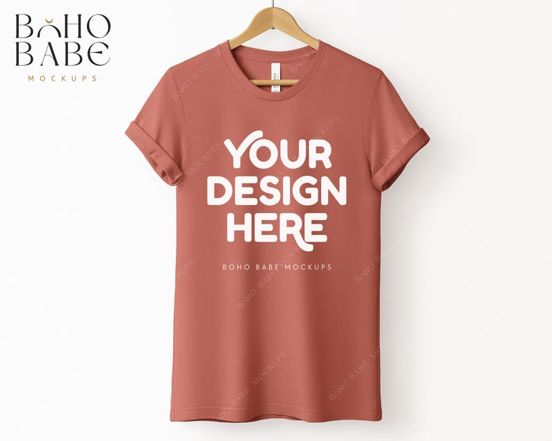 CLAY Bella Canvas 3001 Mockup Boho Hanging Tshirt Real Mockup, Unisex