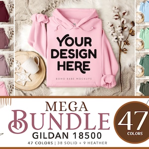 Gildan 18500 Mockup Bundle | Gildan Hoodie Mockup Bundle, G18500 Folded Hoodie Mock-up, Boho Styled Oversized Sweater, POD Flat Lay Mock svg