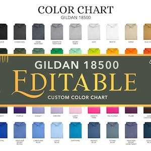 Tabla de colores editable Gildan 18500/66 PNG Sudadera con capucha doblada Archivos transparentes con plantillas Maqueta de tabla de colores personalizada Diseño svg DIY Impresión POD