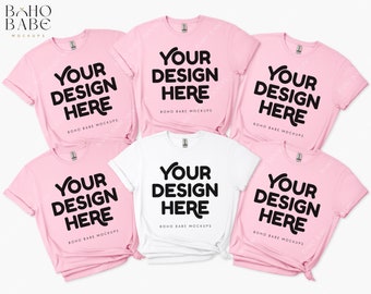 Maquette de groupe pour la fête de la mariée rose clair Gildan 64000, demoiselle d'honneur bachelorette Tshirt Flatlay Hen Party famille groupe anniversaire Multiple Tee Shirt