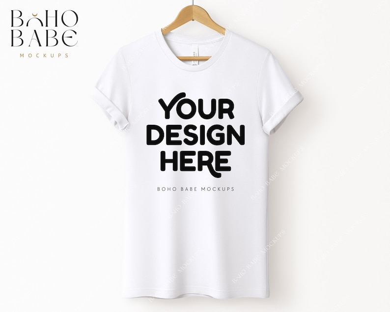 WHITE Bella Canvas 3001 Mockup Boho Hanging Tshirt Real Mockup, Unisex