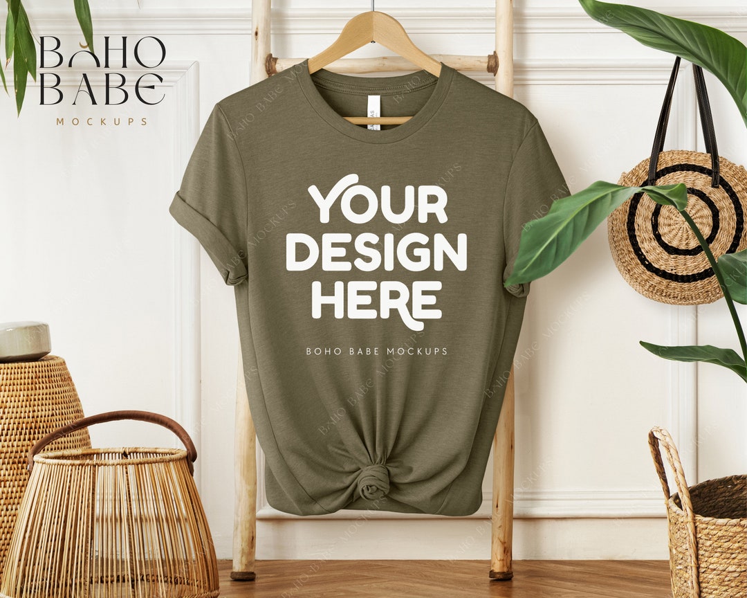 HEATHER OLIVE Bella Canvas 3001 Mockup, 3001 Cvc Heather Olive Green ...