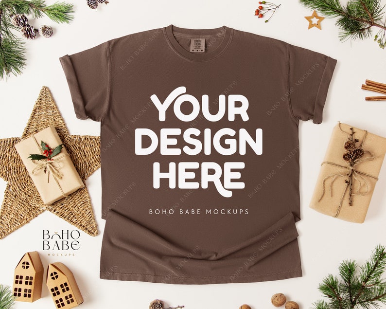 Comfort Colors 1717 Christmas Mockup Bundle | CC1717 Xmas Flatlay Mock up Bundle, Boho Flat Lay Tshirt Template, POD Unisex Shirt image 8