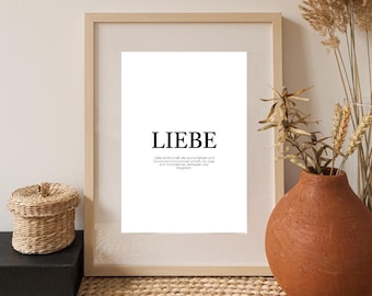 Minimalistische A3 poster “Love” – Mantra wanddecoratie voor meditatie, yoga & mindfulness – Zwarte typografie op een witte achtergrond