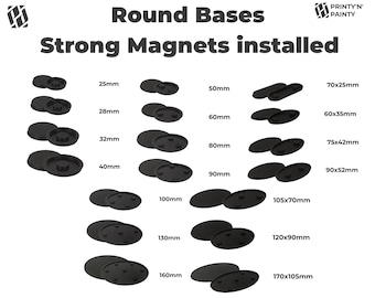 Magnetized Round Bases with N52 Magnets – Warhammer Compatible | Secure Storage & Transport | 25mm–160mm Sizes | PLA Wargame Base