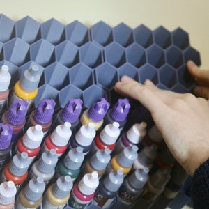 Stick on Hex wall paint holder/ storage Compatible with ArmyPainter Vallejo or any 28mm diameter dropper bottles