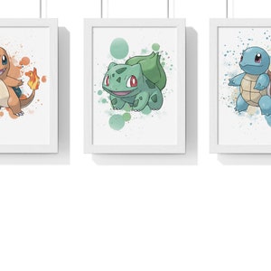 Conjunto de 3 carteles de Pokémon (A4) - Bulbasaur, Charmander, Squirtle - Descarga instantánea de más de 300 DPI - Regalo para niños, Decoración, Arte Pokémon