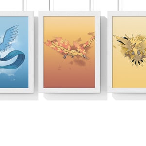 Conjunto de 3 carteles de Pokémon legendarios (A4) - Descarga instantánea PDF 300 DPI - Articuno, Zapdos, Moltres - Regalo para niños, decoración, arte Pokémon