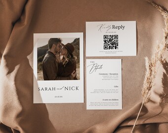 Minimalist Wedding Invitation Template, Modern Wedding Invite, Boho Invitation  Photo Wedding Invitation, Editable Template, Invite bundle