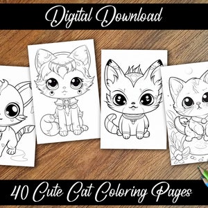 40 Pages Cute Cat Coloring PDF Cute Cat Coloring Book Printable