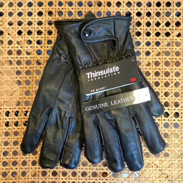 Gants noirs pour écran tactile en cuir véritable pour hommes, gants chauds d'hiver doublés de 3ML, gants de conduite pour moto avec bouton, taille L/XL