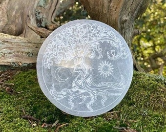 Selenite crystal charging plate, tree of life, Cleanse and recharge crystals, clear your home, Aura cleanser, A crystal for calm.