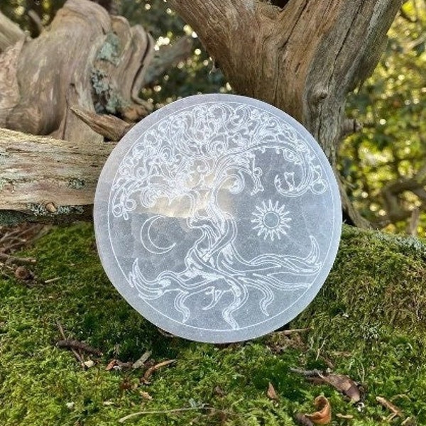 Selenite crystal charging plate, tree of life, Cleanse and recharge crystals, clear your home, Aura cleanser, A crystal for calm.