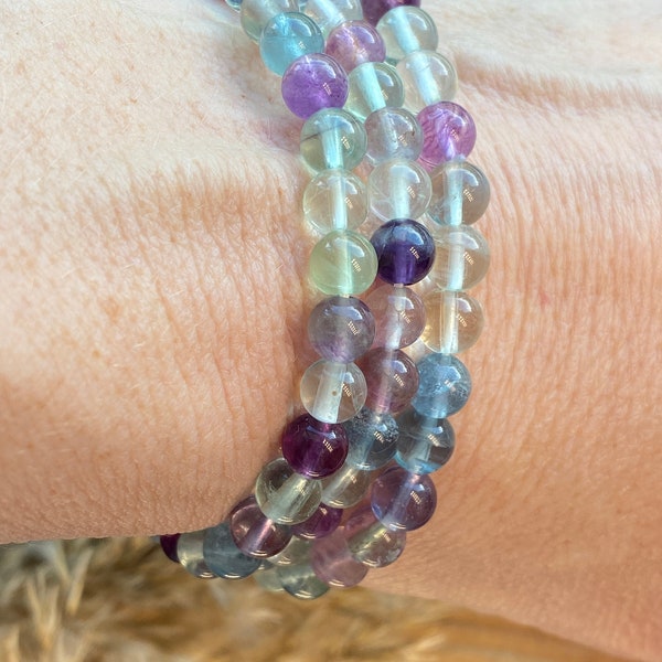 Fluorite crystal bracelet, crystal beaded bracelet, gemstone for  meditation, Promotes focus,Flush toxins, boosts immunity, Ease joint pain