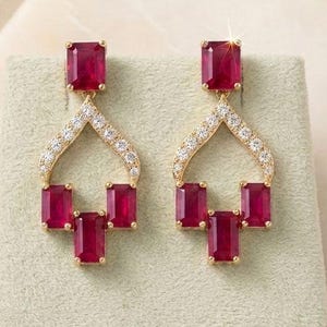 Trendy Ruby gold Earring Moissanite stone Sterling Silver earrings with octagon stone