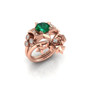 Bague de fiançailles émeraude naturelle, cadeau bague émeraude pour elle, cadeau d'anniversaire, bague étoile, bague galaxie, cadeau de Noël