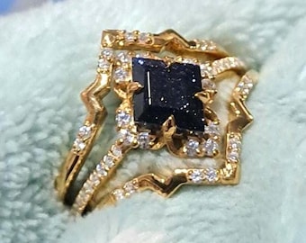 カイトブルーサンドストーンリング：925スターリングシルバーギャラクシースターリング