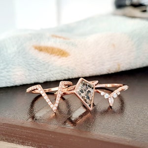 Kite Salt and Pepper Diamond Ring, 925 Sterling Silver