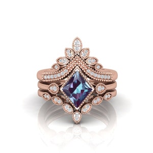 Parure de bagues cerf-volant alexandrite : bague de fiançailles en argent sterling