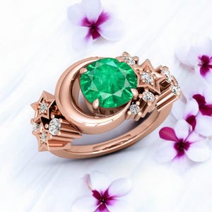 Bague de fiançailles émeraude bague émeraude cadeau pour elle cadeau d'anniversaire bague étoile bague galaxie déclaration bague cadeau de Noël cadeau de mariage pierre de naissance