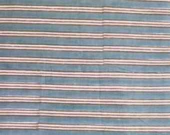 Hand Block Print Cotton Fabric, Green Striped Fabric by the Yard,Indian sewing & quilting.