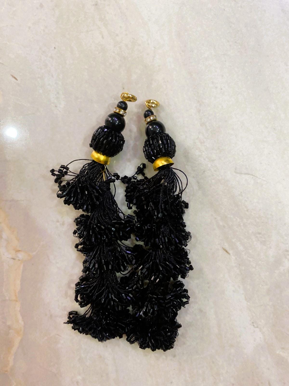 Black Handmade Saree Tassels: Indian Bridal Latkan Outfit
