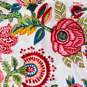 Prune Red & Green Indian Hand block Print Cotton Cloth, Fabric by the yard, Dress Making, Sewing, Crafting, Curtains, 100% pure cotton.