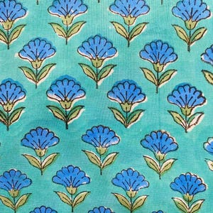 Hand Block Print Cotton Fabric by the Yard, Blue Floral Indian Fabric, Jaipur Cotton Fabric, Floral Dress Fabric, Quilting Sewing Material