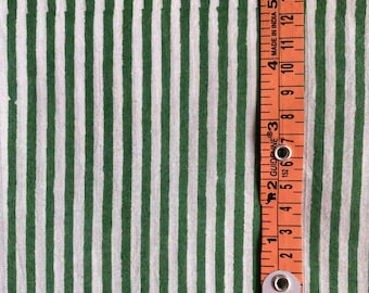 Green Striped Hand Block Print Cotton Fabric by the Yard | Indian Cotton Fabric for Sewing, Quilting & Dressmaking | Jaipur Block Print .