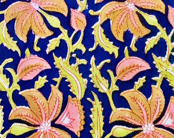 Hand Block Print Cotton Fabric by the yard, floral print fabric, Jaipur Indian Sewing Quilting Material