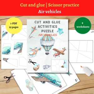 Air vehicles CUT and GLUE Activities, Preschool, Kindergarten Activity, Scissor Skills, Cutting Practice Worksheets, Paper Crafts