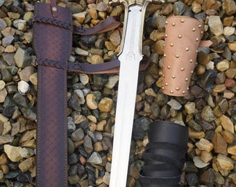 Authentic Handmade Conan Atlantean the Barbarian Replica Sword with Leather Sheath and Pair of Conan Wrist Bands, Christmas Gift