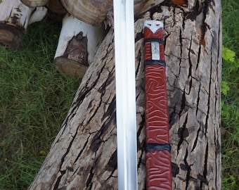 Handmade Viking Sword with Leather Scabbard, High Carbon Steel