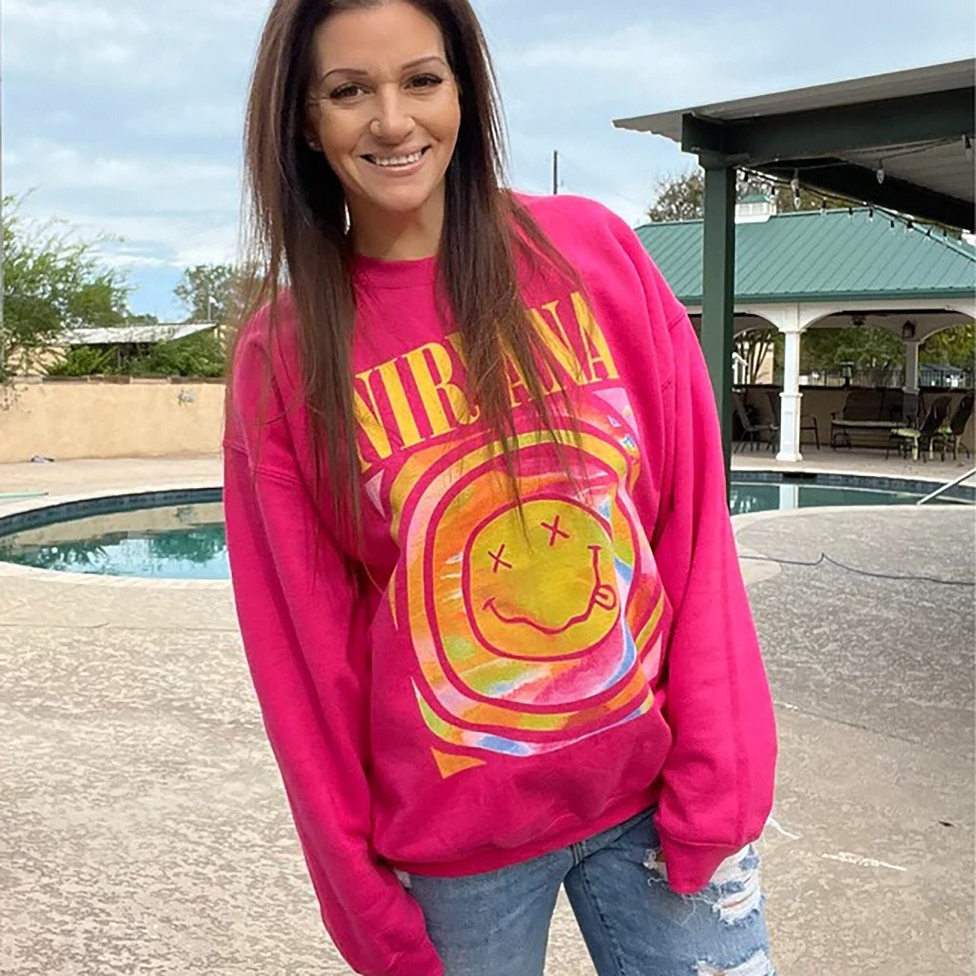 Nirvana Smiley Face Sweatshirt, Nirvana Smiley Face Shirt | Printerval  Canada