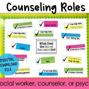 Counseling Bulletin Board Roles of a Social Worker or Roles of a Counselor Office Decor Middle School
