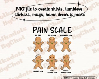 Funny Pain Scale Digitals, Christmas Nurse PNG, Funny Christmas PNG, Nurse Digitals, Gingerbread Man Sweater, Gift for RN Nurse