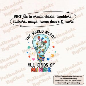 Autism Awareness Png, The World Needs All Kinds Of Minds, Neurodiversity Png, Autism Teacher Png, Autism Special Education Teacher