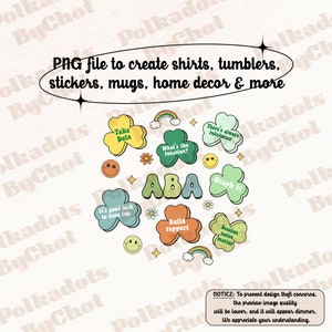 Pode incluir: Um conjunto de adesivos digitais coloridos com uma variedade de frases e designs, incluindo "Take Data", "What's the function?", "ABA", "Build rapport", "Graph it", "Session notes matter" e "It's good luck to have fun".